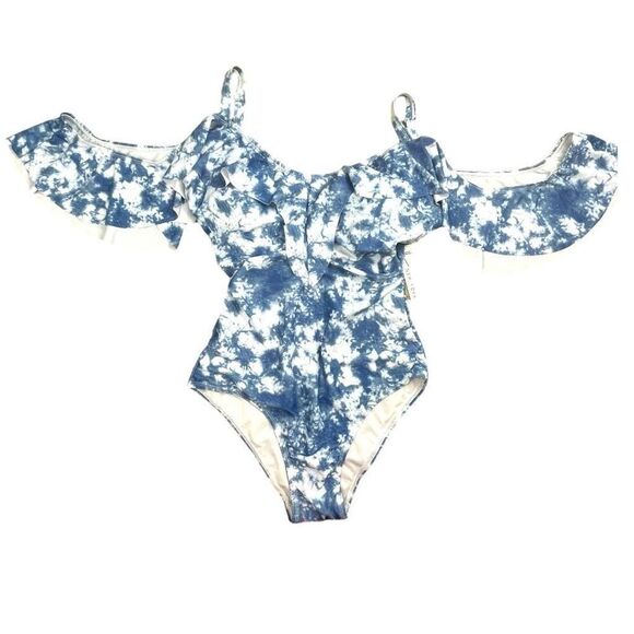 NICOLE MILLER Women's Blue Tie Dye  Cold Shoulder One Piece Swimsuit Small NWT - Picture 2 of 11